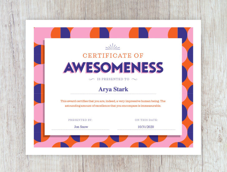 Free Printable Certificate of Awesomeness Template