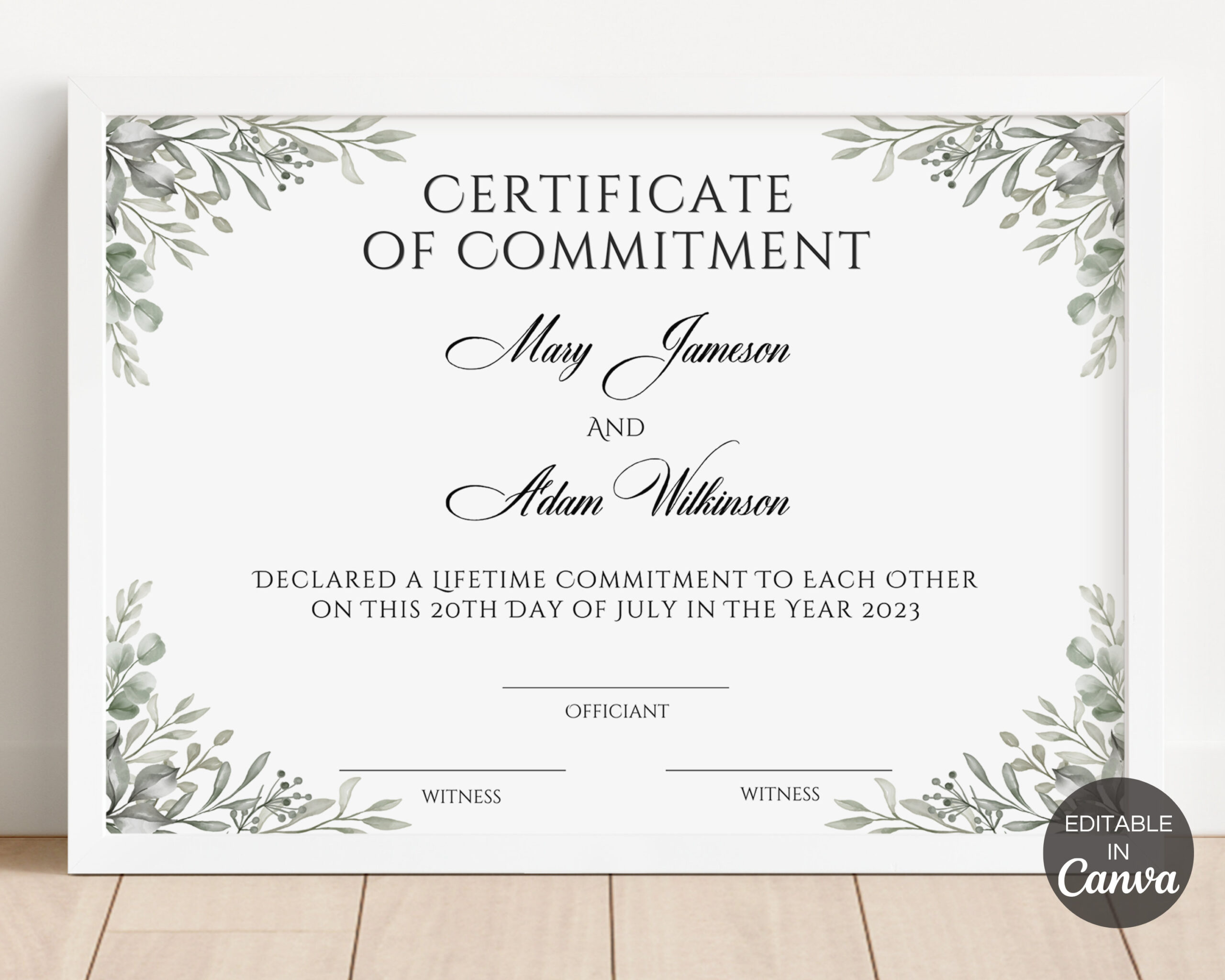 Certificate Of Commitment Editable Template, Greenery Commitment inside Free Printable Certificate Of Commitment Template