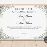Certificate Of Commitment Editable Template, Greenery Commitment Within Free Printable Commitment Certificate Template