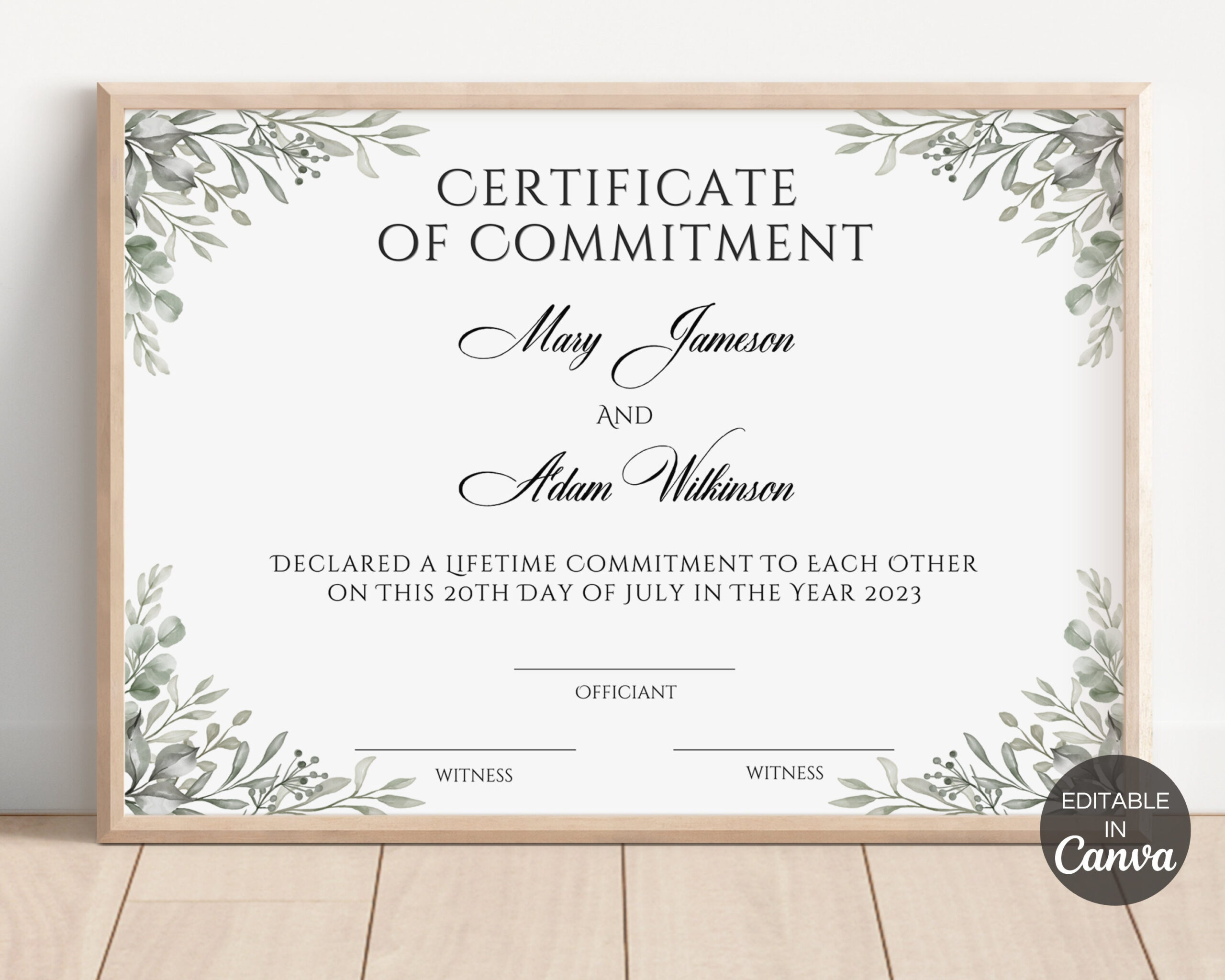 Certificate Of Commitment Editable Template, Greenery Commitment within Free Printable Commitment Certificate Template