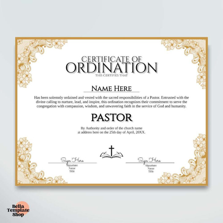 Free Printable Certificate of Ordination Template