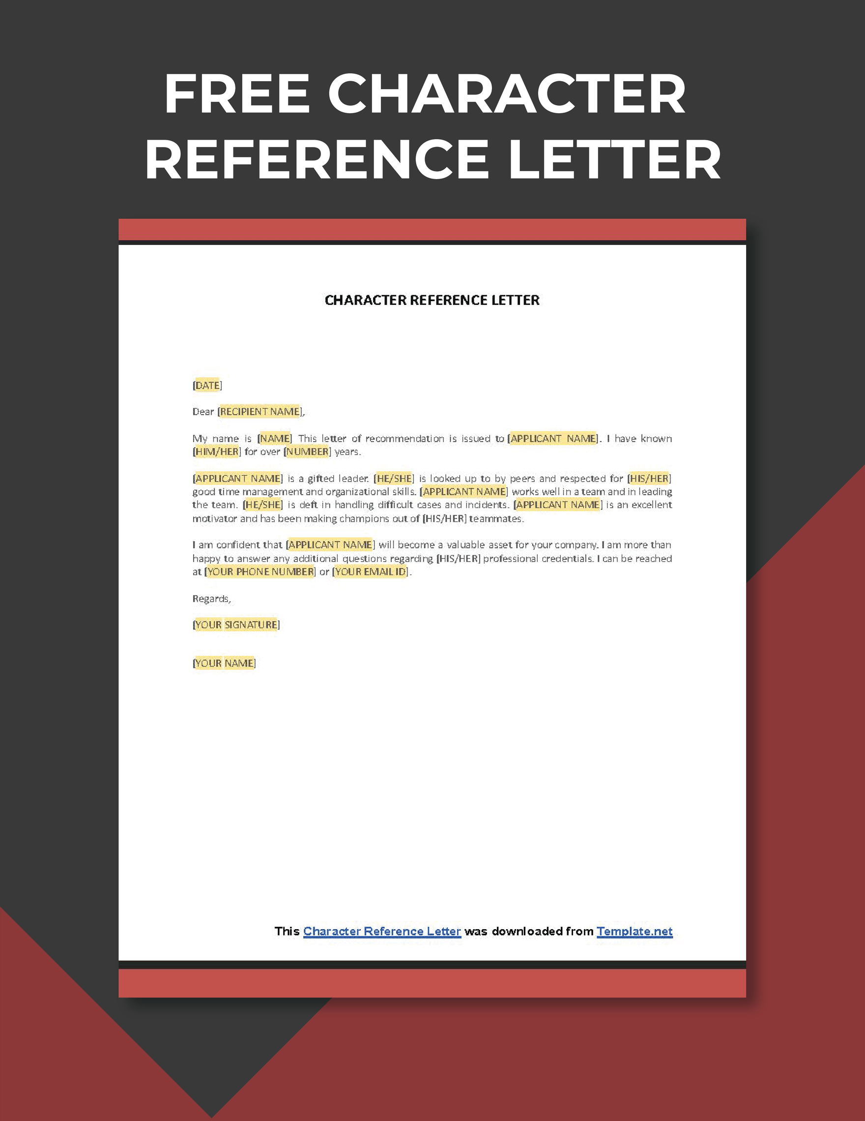 Character Reference Letter Template In Pages, Outlook, Word throughout Free Printable Character Reference Template