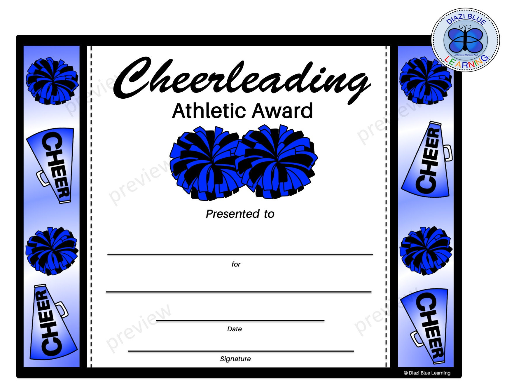Cheerleading Certificate, Cheerleading Award, Editable for Free Printable Cheerleading Certificate Template
