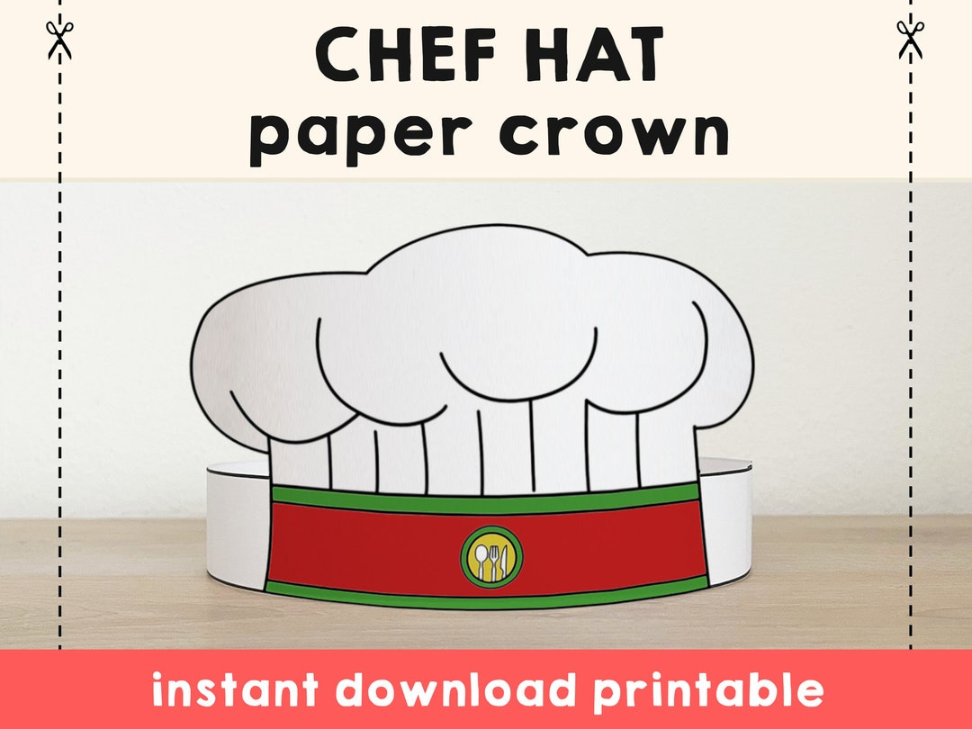 Chef Hat Cook Paper Crown Restaurant Party Printable Kids Craft throughout Free Printable Chef Hat Template Printable