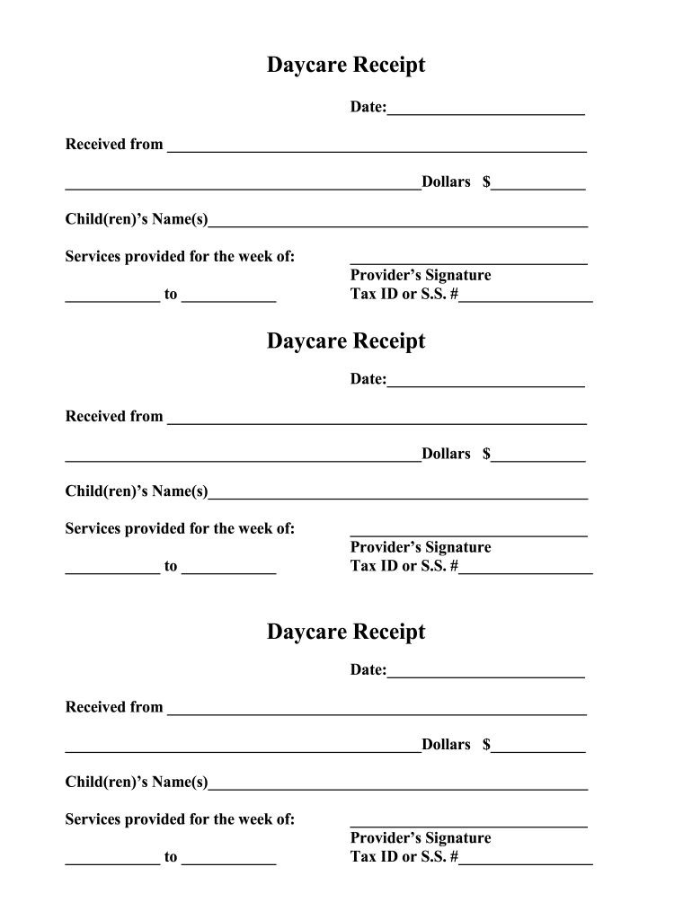 Child Care Receipt Template - Fill Online, Printable, Fillable inside Free Printable Daycare Receipt Template