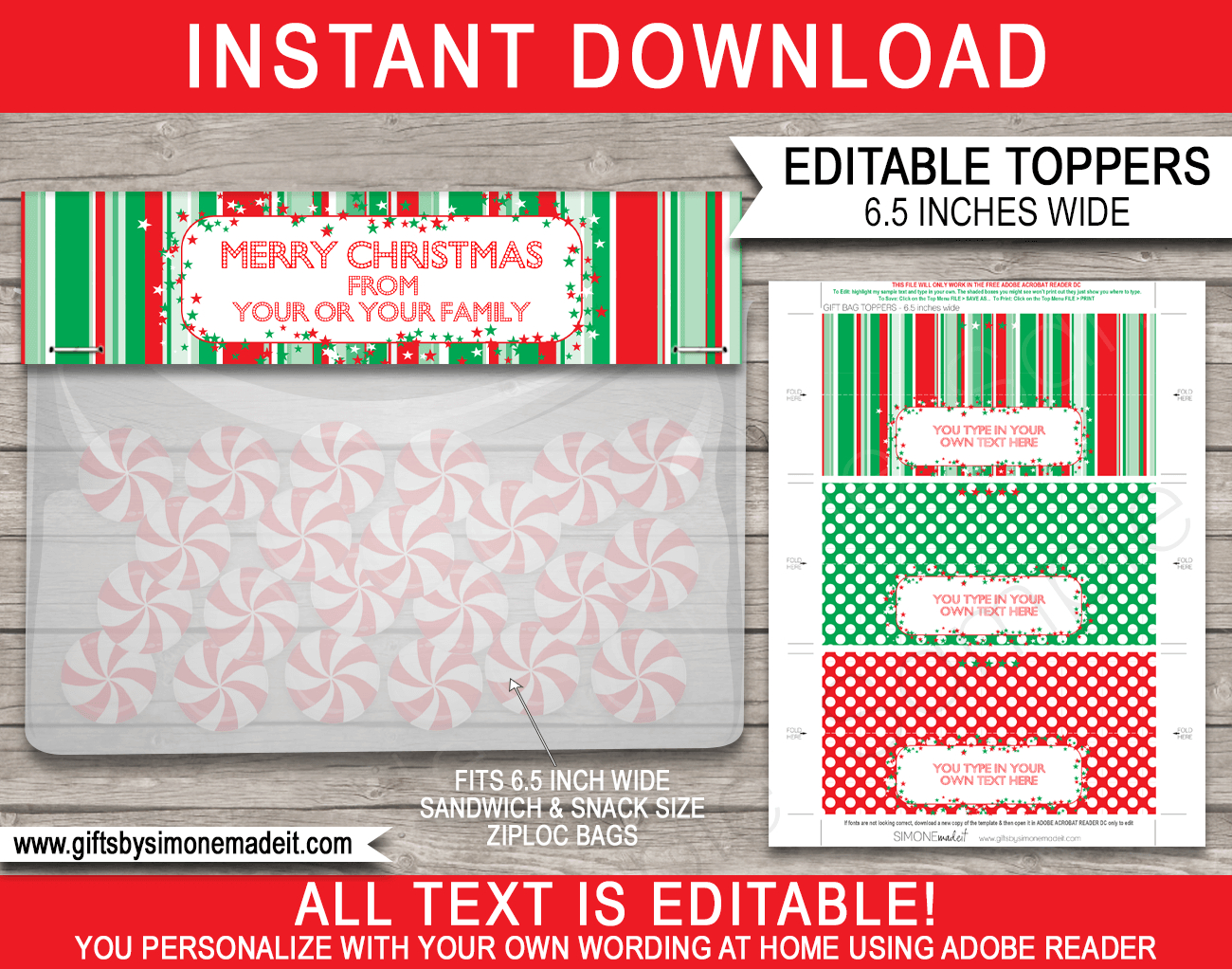 Christmas Bag Toppers (Patterns) - 6.5 Inch Wide inside Free Printable Bag Toppers Template