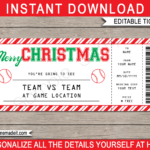 Christmas Baseball Ticket Gift Voucher   Printable Baseball Ticket With Regard To Free Printable Baseball Ticket Template
