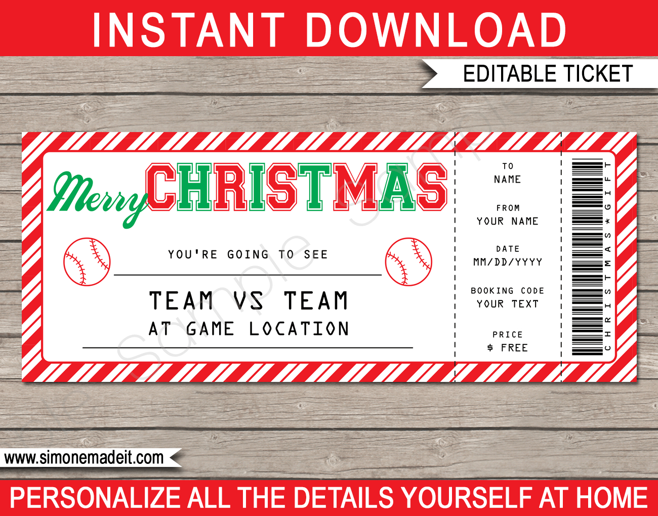 Christmas Baseball Ticket Gift Voucher - Printable Baseball Ticket with regard to Free Printable Baseball Ticket Template