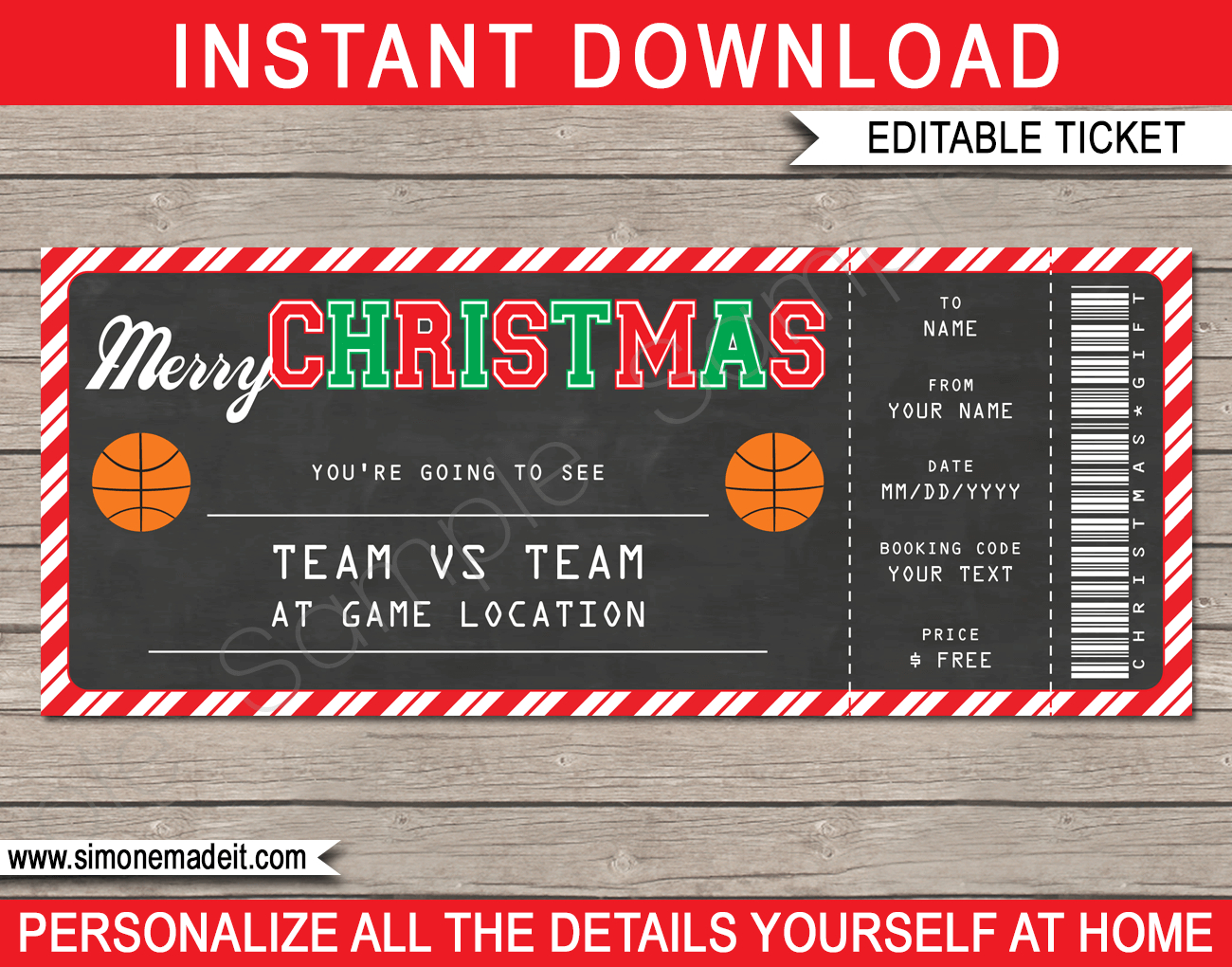 Christmas Basketball Ticket Gift Voucher | Printable Basketball with regard to Free Printable Basketball Ticket Template