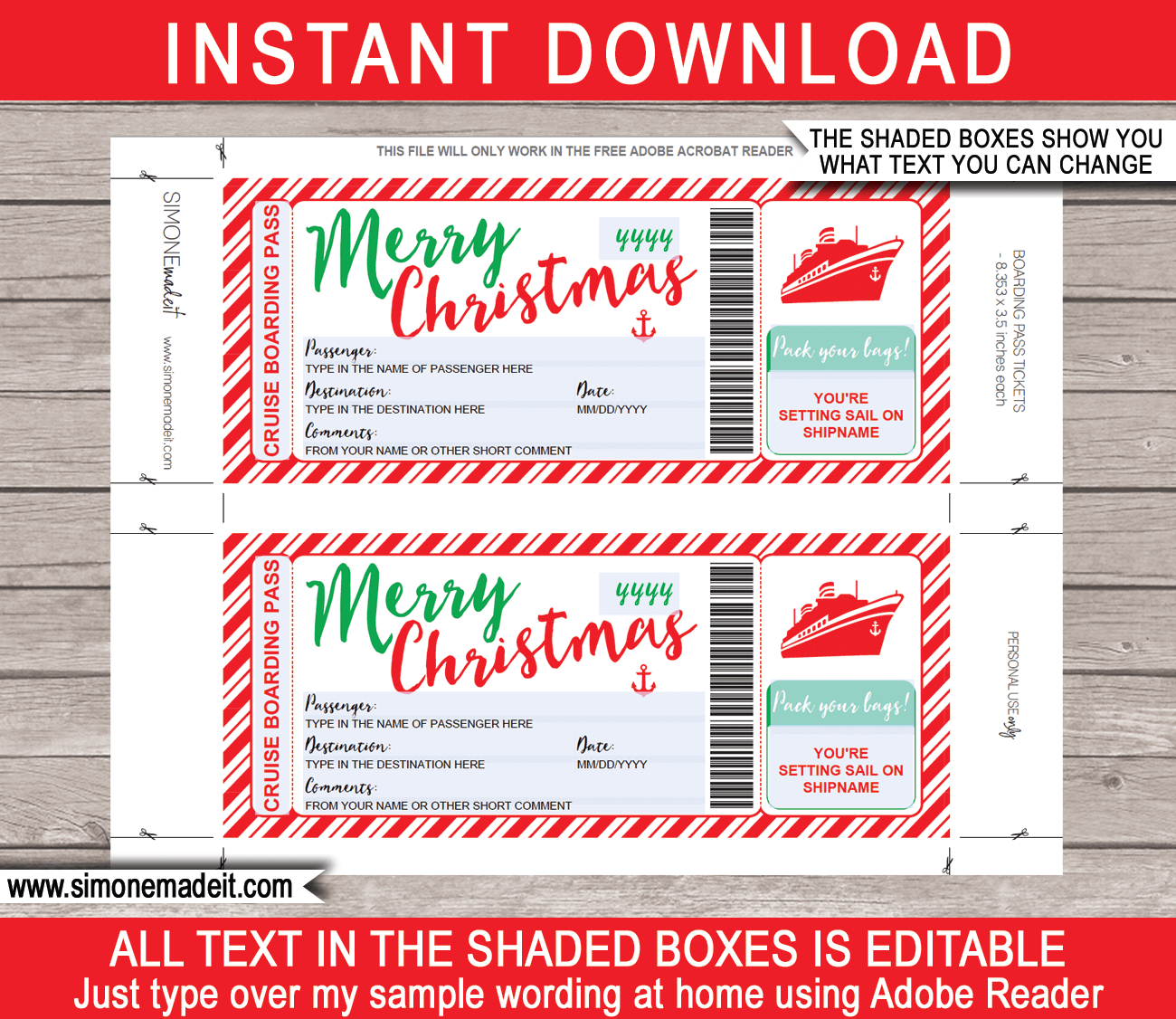 Christmas Cruise Boarding Pass Gift with Free Printable Cruise Boarding Pass Template