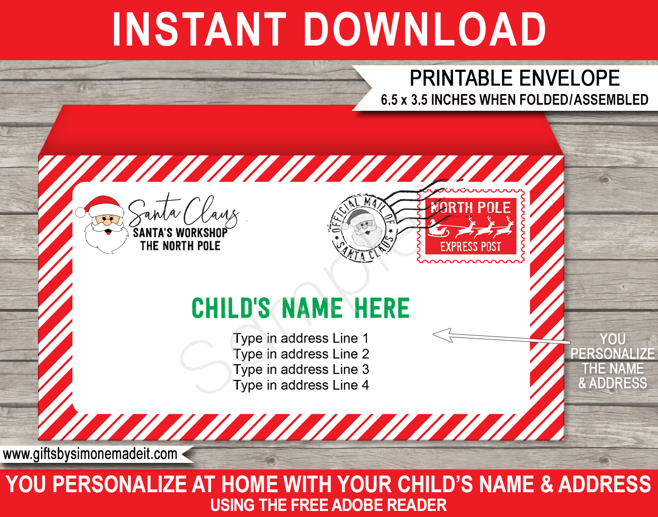 Christmas Envelope (From Santa) - Red &amp;amp; Green in Free Printable Envelope From Santa Template