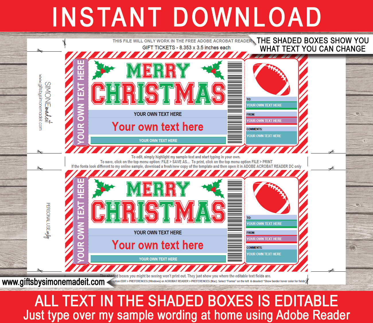 Christmas Football Ticket Template | Printable Game Ticket Gift Ideas with Free Printable Football Ticket Template