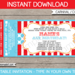 Circus Ticket Invitation Template   Red/Aqua With Free Printable Circus Ticket Template