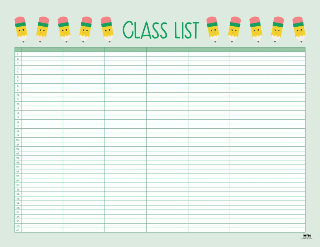 Class List Templates - 12 Free Printables | Printabulls inside Free Printable Class List Template For Teachers