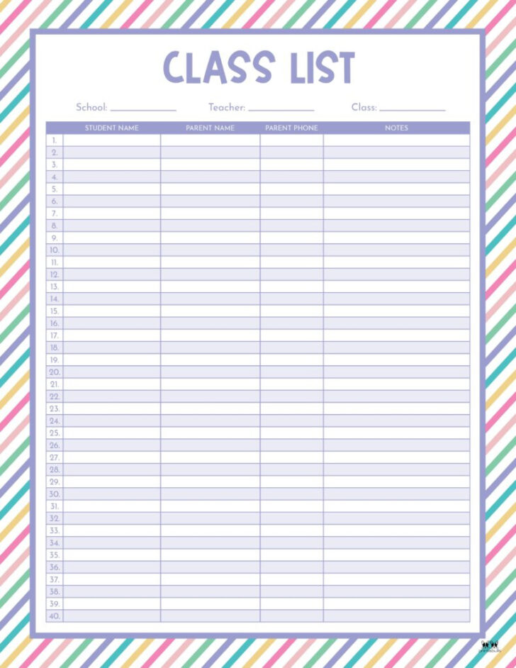 Free Printable Class List Template