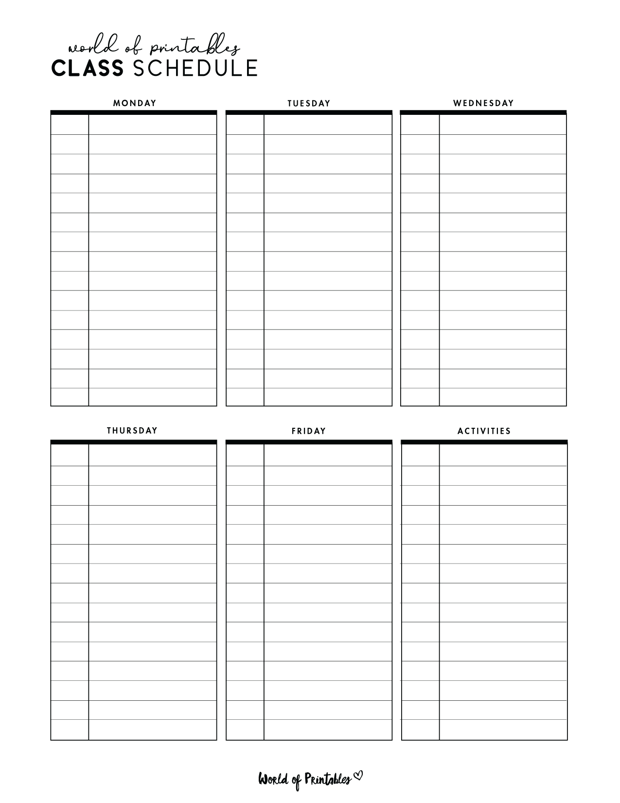 Class Schedule Templates - World Of Printables in Free Printable Class Schedule Template