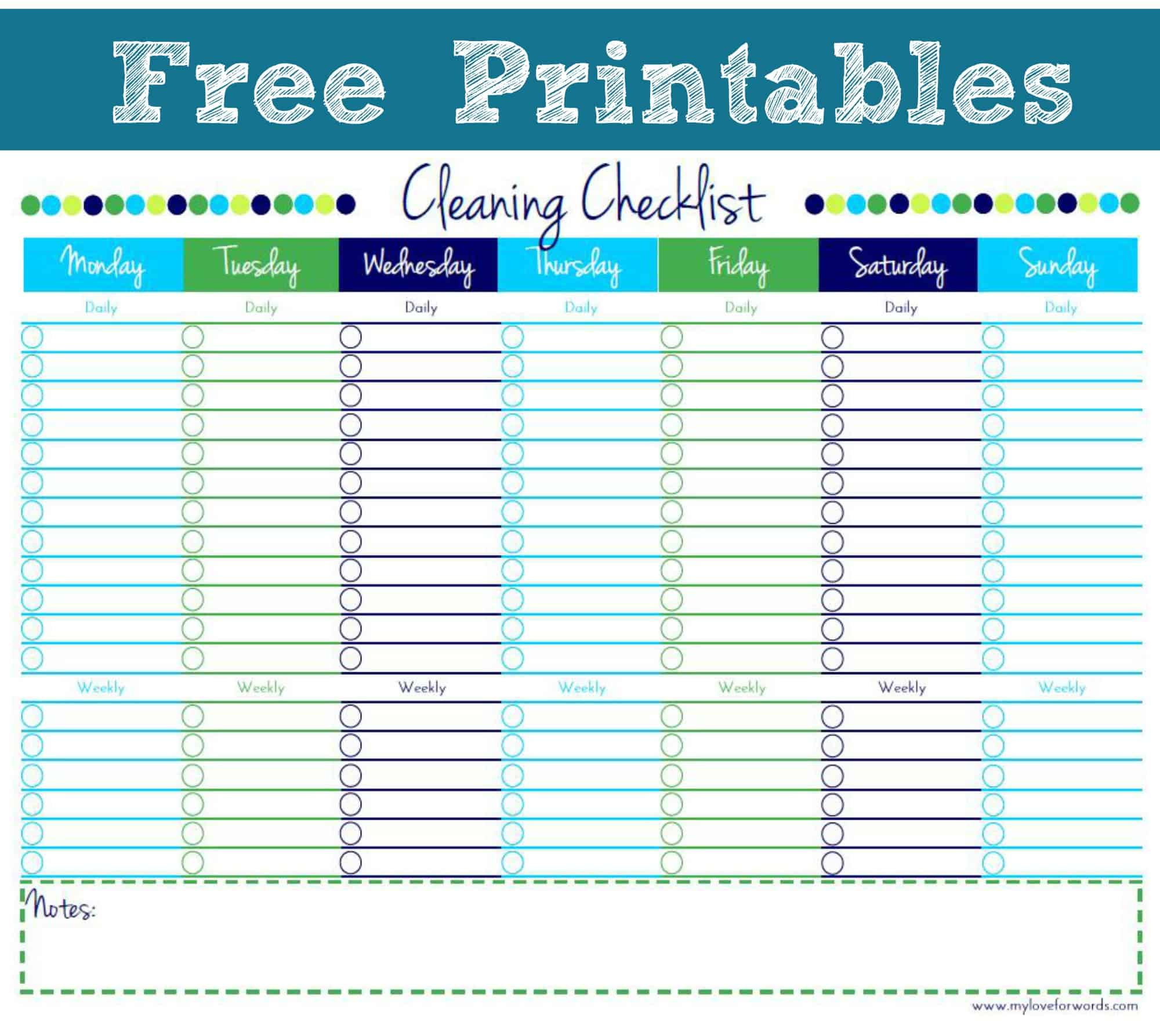 Cleaning Checklist {Free Printable} pertaining to Free Printable Cleaning Log Template