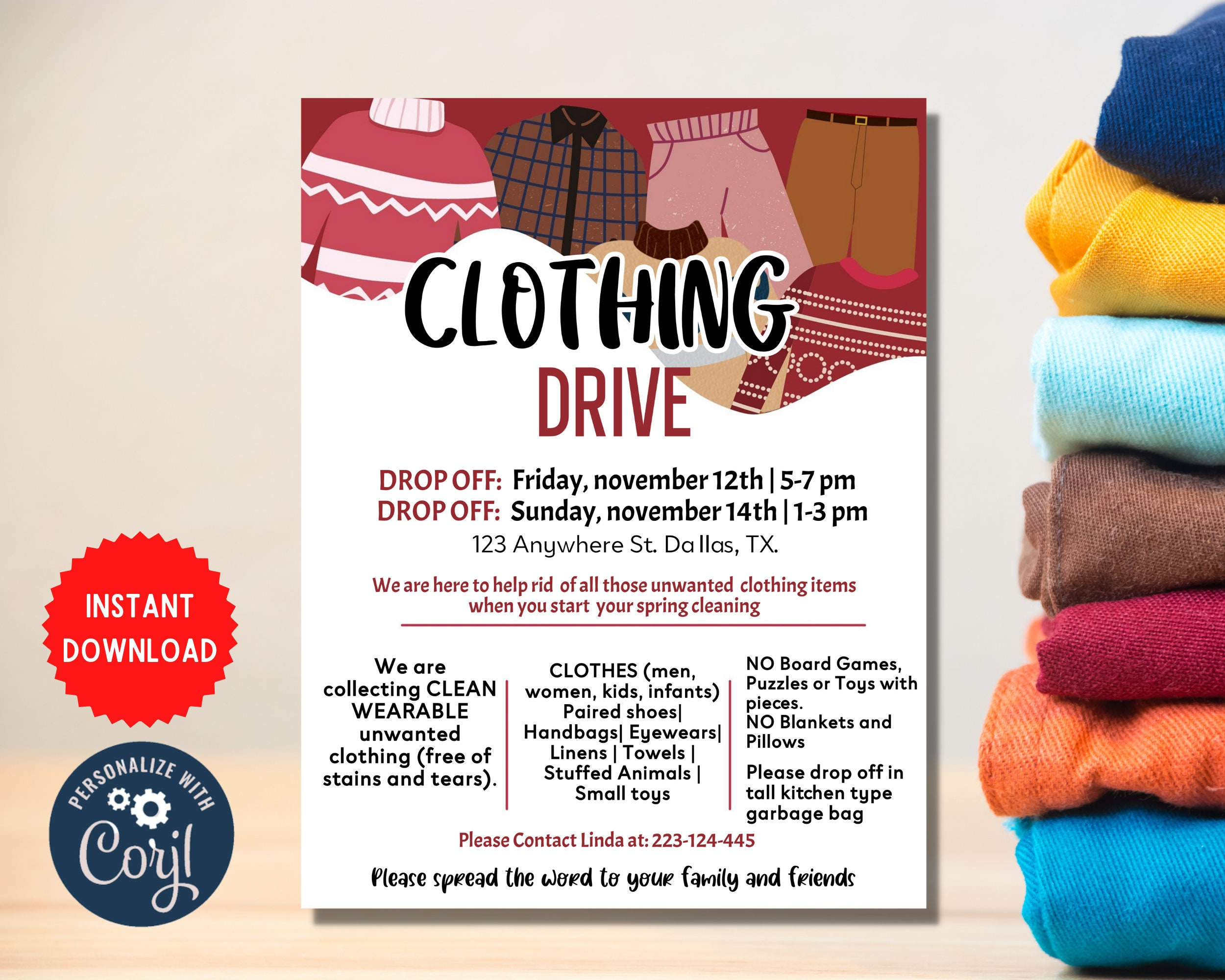 Clothing Drive Flyer Event Printable Fundraiser, Township Pta regarding Free Printable Clothing Drive Flyer Template