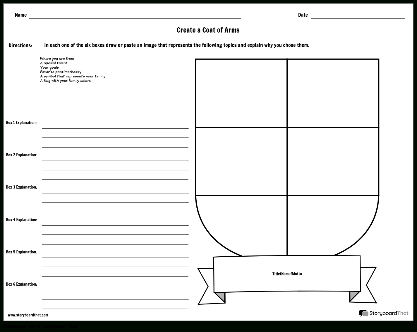Coat Of Arms Student Activity Free To Print Storyboard for Free Printable Coat Of Arms Template