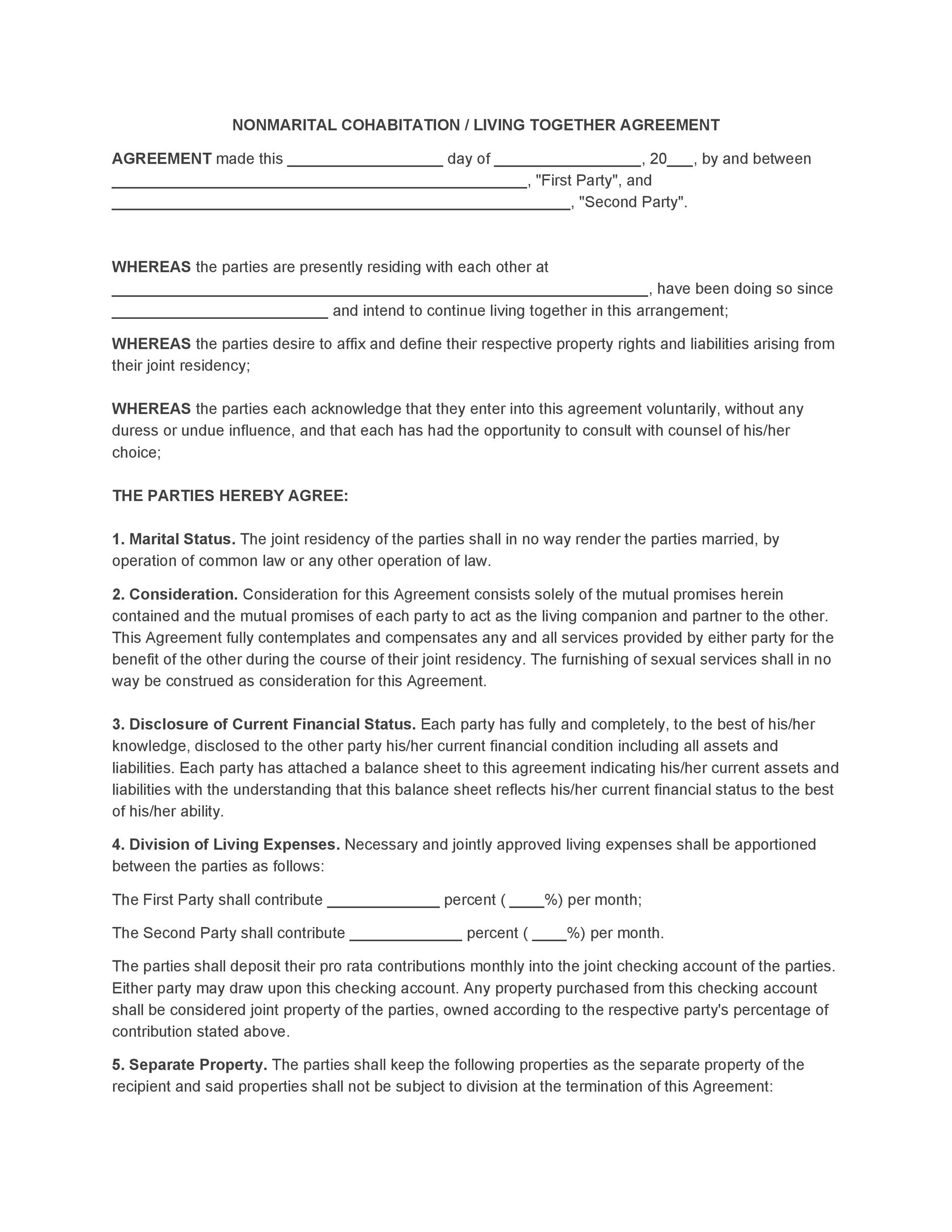 Cohabitation Agreement - 30+ Free Templates &amp;amp; Forms ᐅ Templatelab inside Free Printable Cohabitation Agreement Template