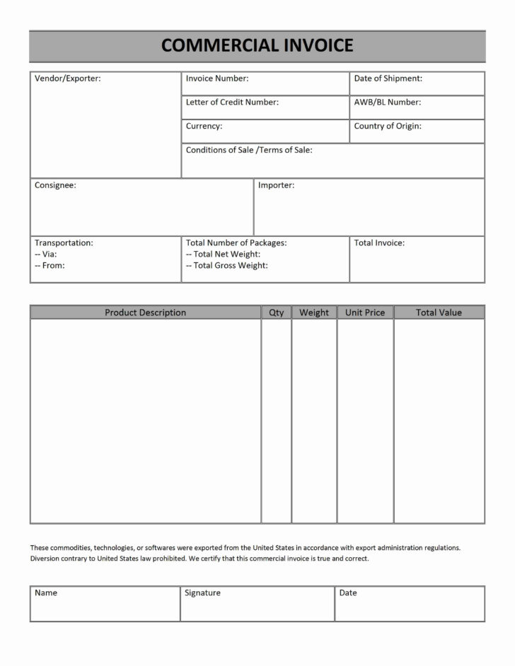 Free Printable Commercial Invoice Template