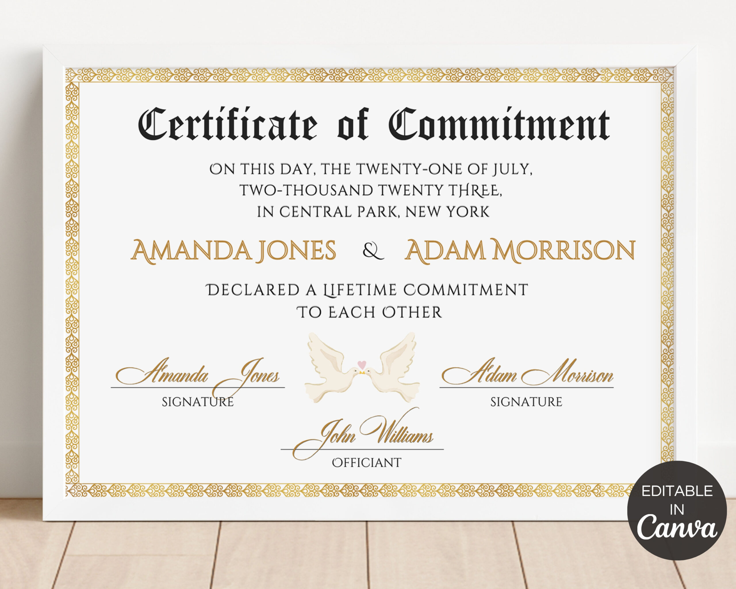 Commitment Certificate Template, Printable Certificate Of for Free Printable Certificate of Commitment Template