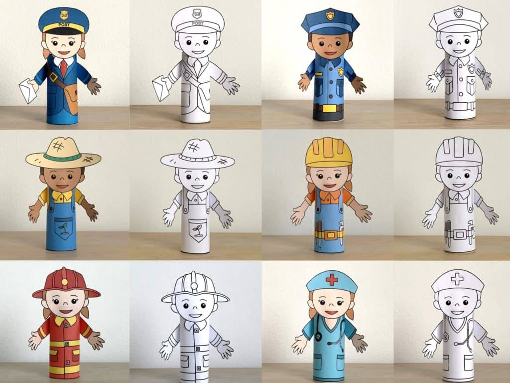 Community Helpers Toilet Roll Paper Printable - Kid Craft - Happy with Free Printable Community Helper Puppets Template