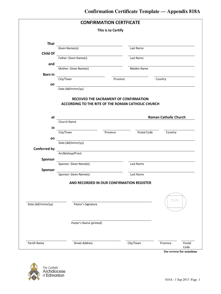 Confirmation Certificate Template - Fill Online, Printable throughout Free Printable Catholic Confirmation Certificate Template