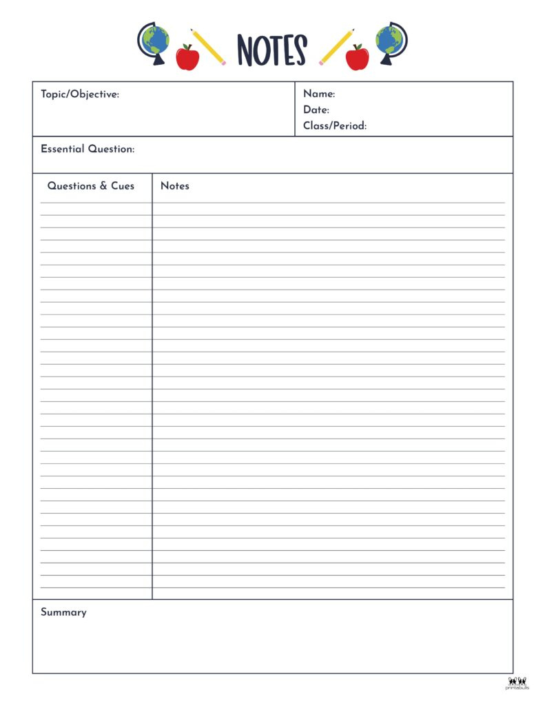 Cornell Notes Templates - 15 Free Printables | Printabulls regarding Free Printable Cornell Notes Template