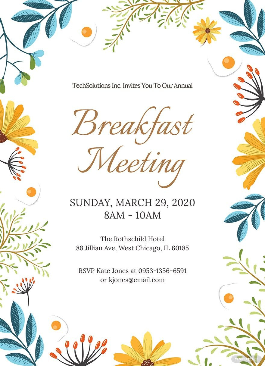 Corporate Breakfast Invitation Template In Pages, Illustrator, Psd in Free Printable Breakfast Invitation Template