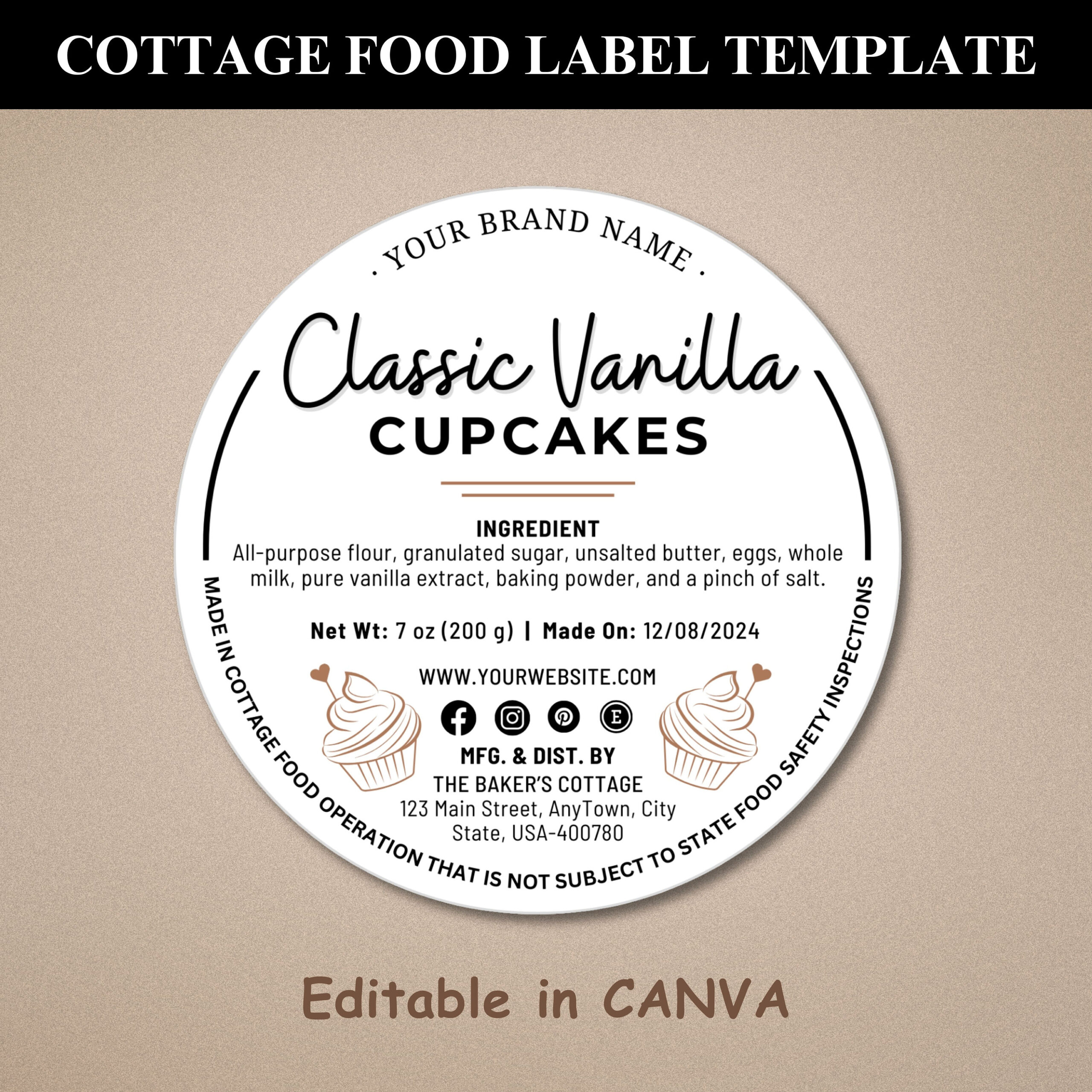 Cottage Food Label Cottage Baking Label Printable Food Label Home regarding Free Printable Cottage Food Label Template