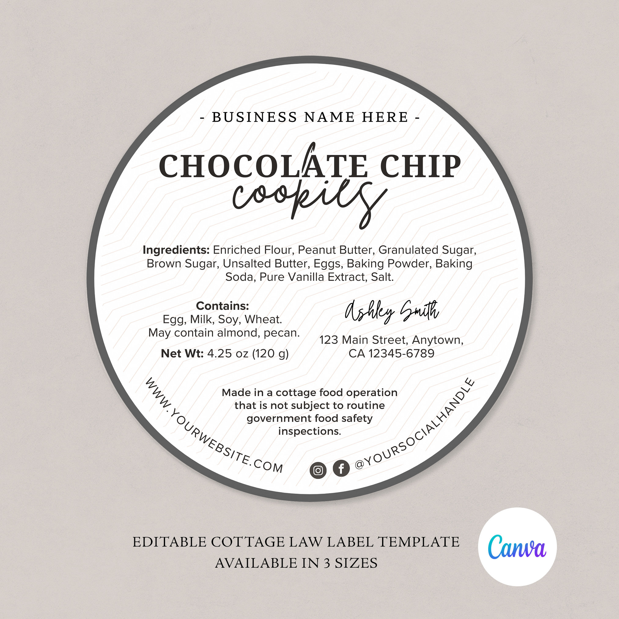 Cottage Food Label Home Baked Goods Label Printable Food Label throughout Free Printable Cottage Food Label Template