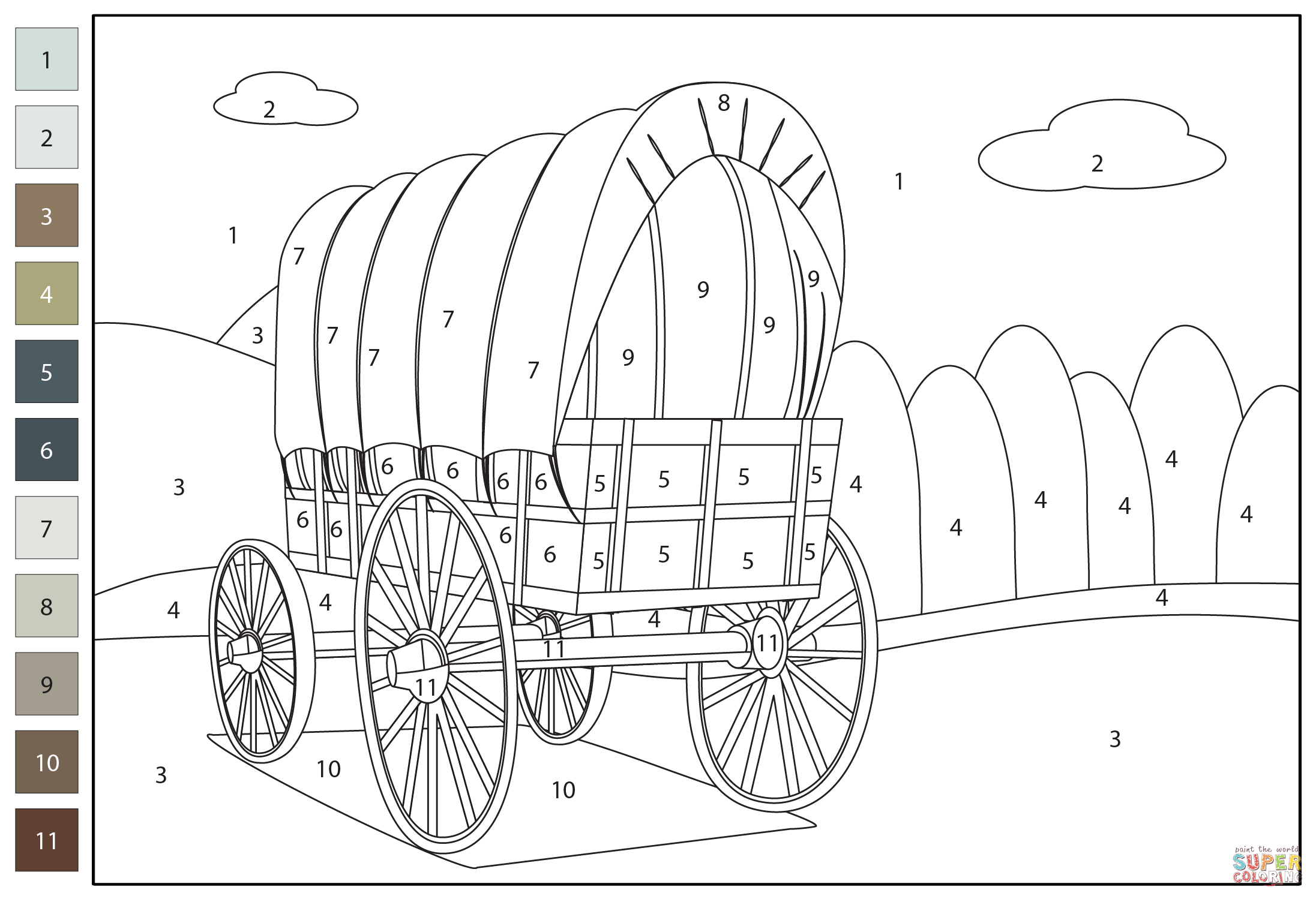 Covered Wagon Colornumber Coloring Page | Free Printable pertaining to Free Printable Covered Wagon Template