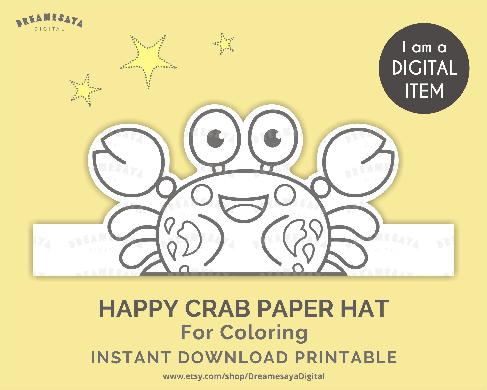 Crab Paper Hat For Coloring Download, Printable Crab Ocean Theme inside Free Printable Crab Hat Template