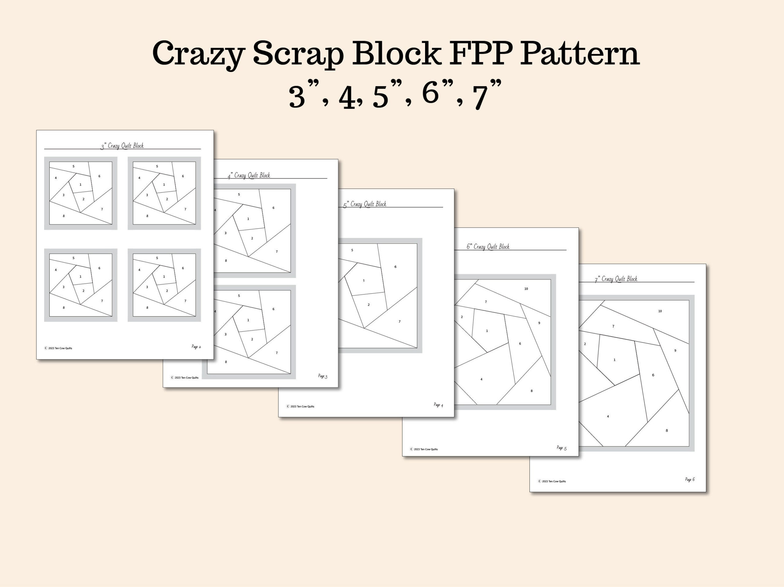 Crazy Scrap Quilt Block Pattern, Foundation Paper Piecing Pattern for Free Printable Crazy Quilt Template