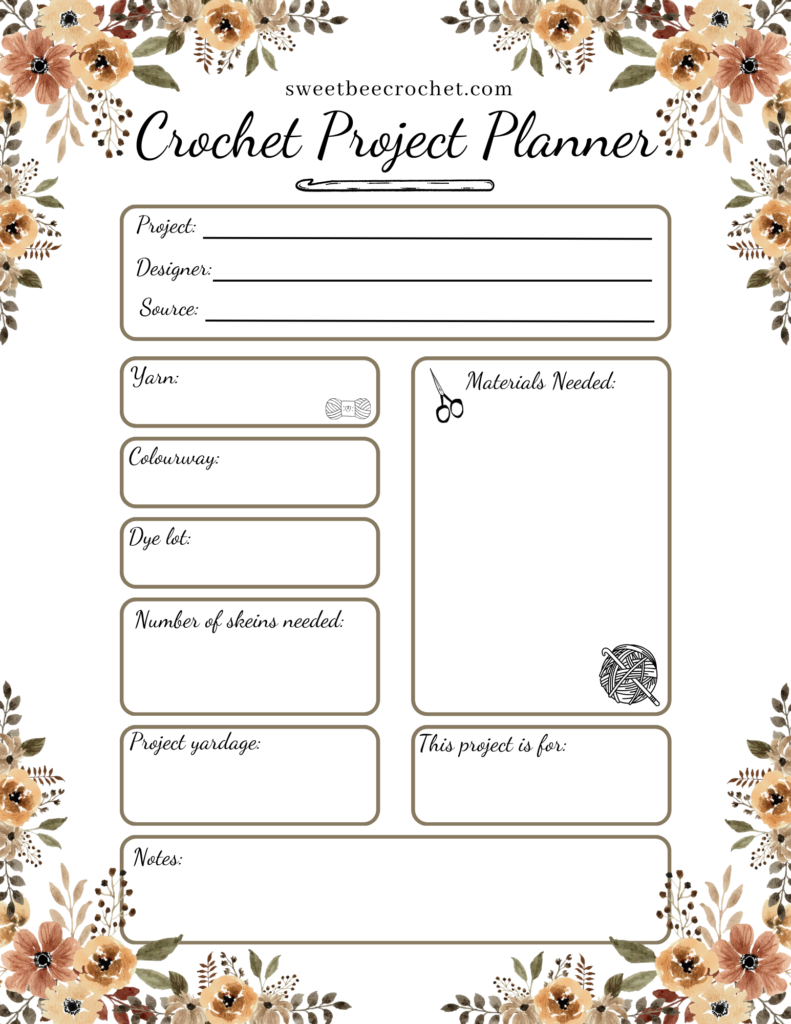 Crochet Project Planner - Free Printable - Sweet Bee Crochet regarding Free Printable Crochet Journal Template