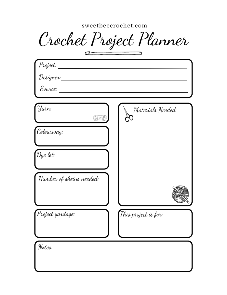 Crochet Project Planner - Free Printable - Sweet Bee Crochet throughout Free Printable Crochet Journal Template