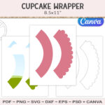 Cupcake Wrapper Template, Plain And Scalloped, Party Printable With Free Printable Cupcake Wrapper Template