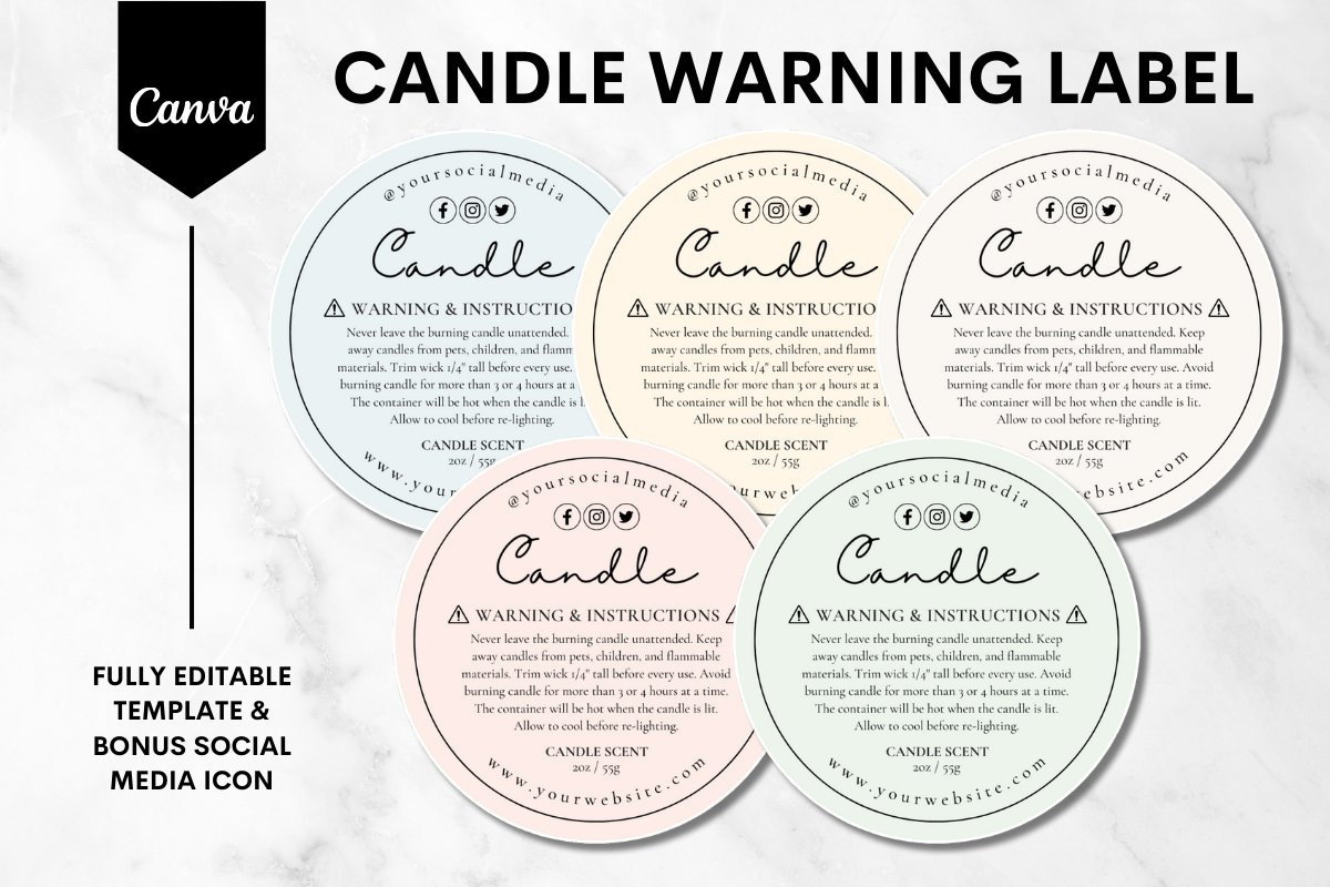 Custom Candle Warning Label Canva Template - 5 (3242604) with Free Printable Candle Warning Labels Template