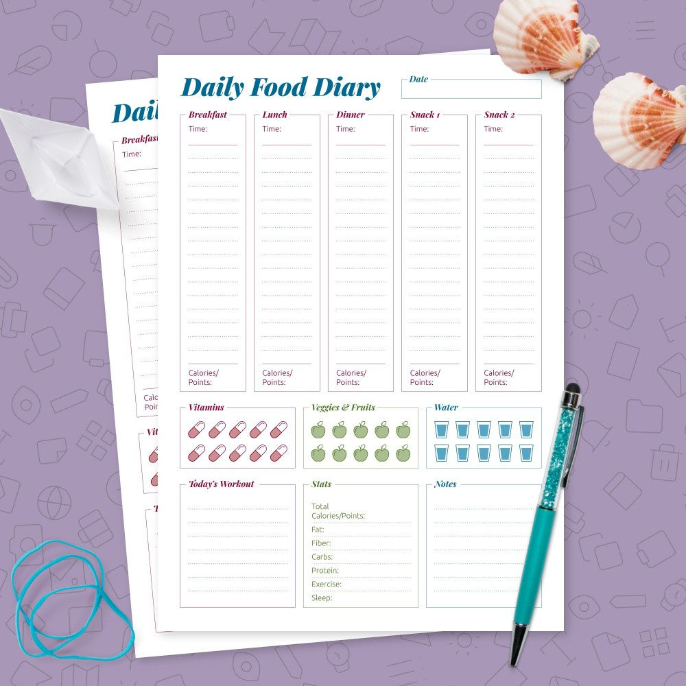 Daily Food Log &amp;amp;Amp; Health Journal Template - Printable Pdf throughout Free Printable Daily Food Diary Template