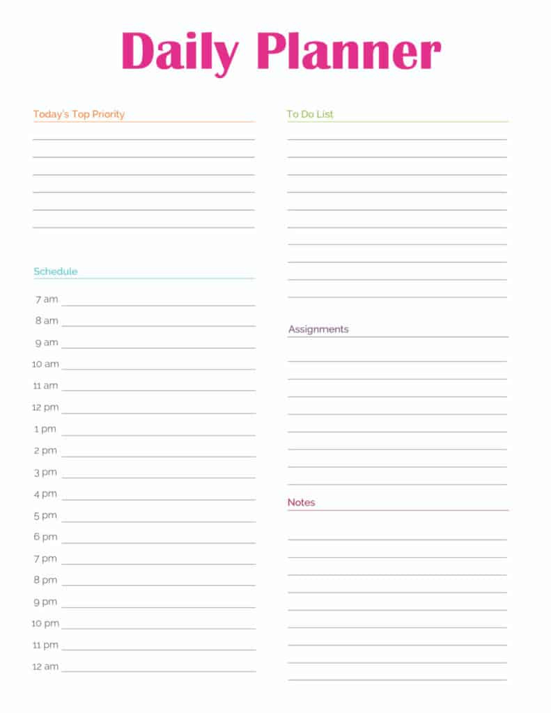 Daily Planner Template Printable pertaining to Free Printable Daily Agenda Template