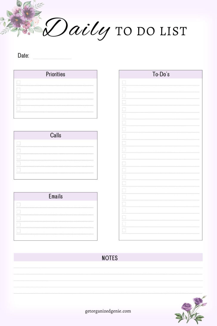 Free Printable Daily Task List Template