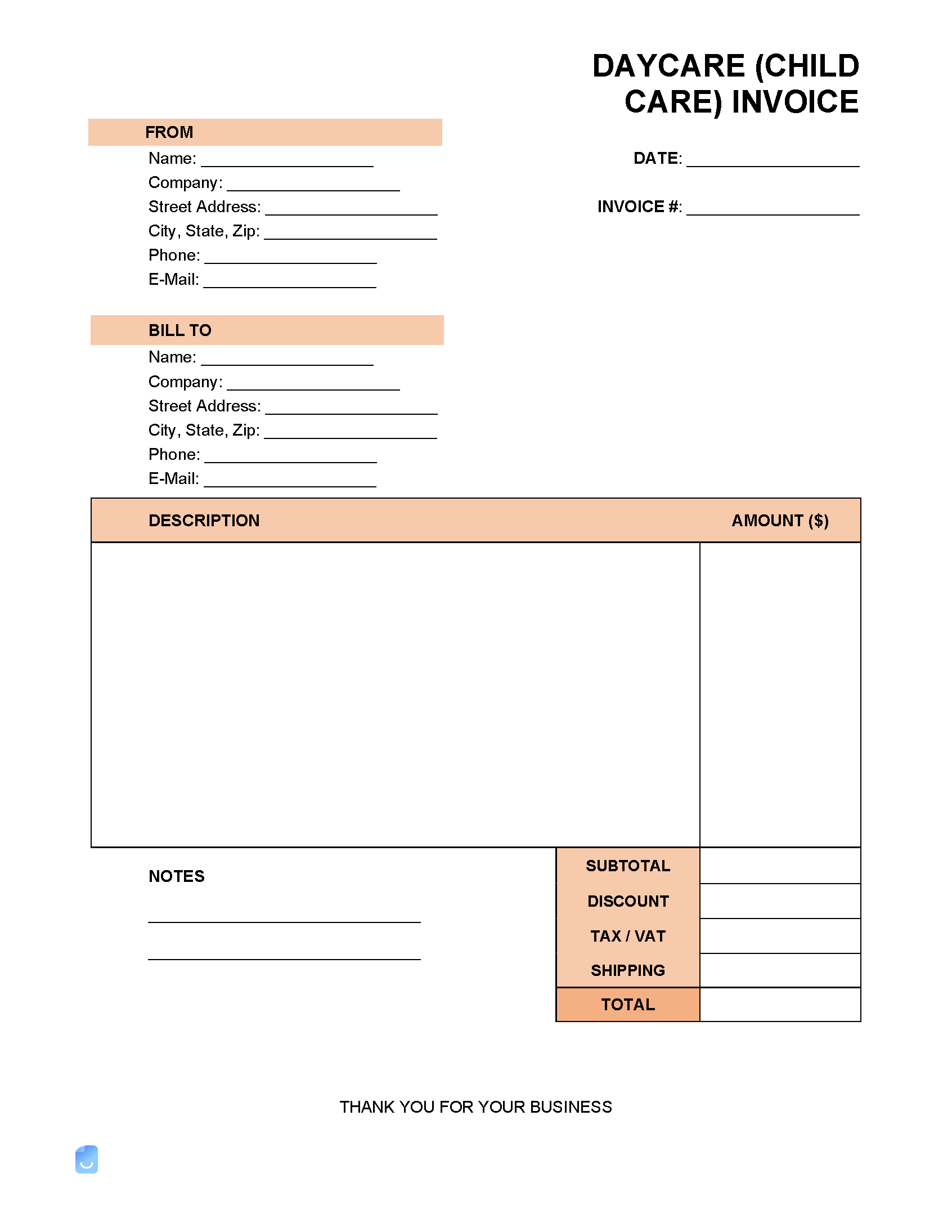 Daycare (Child Care) Invoice Template | Invoice Maker with regard to Free Printable Daycare Invoice Template