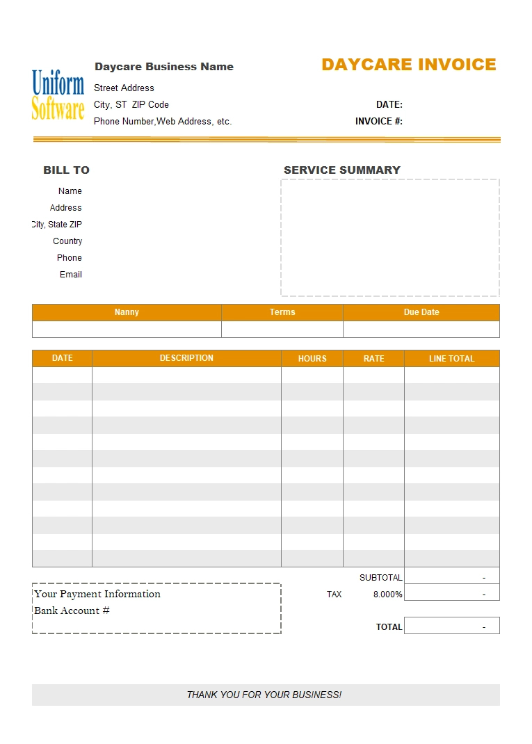 Daycare Invoice Template with regard to Free Printable Daycare Invoice Template