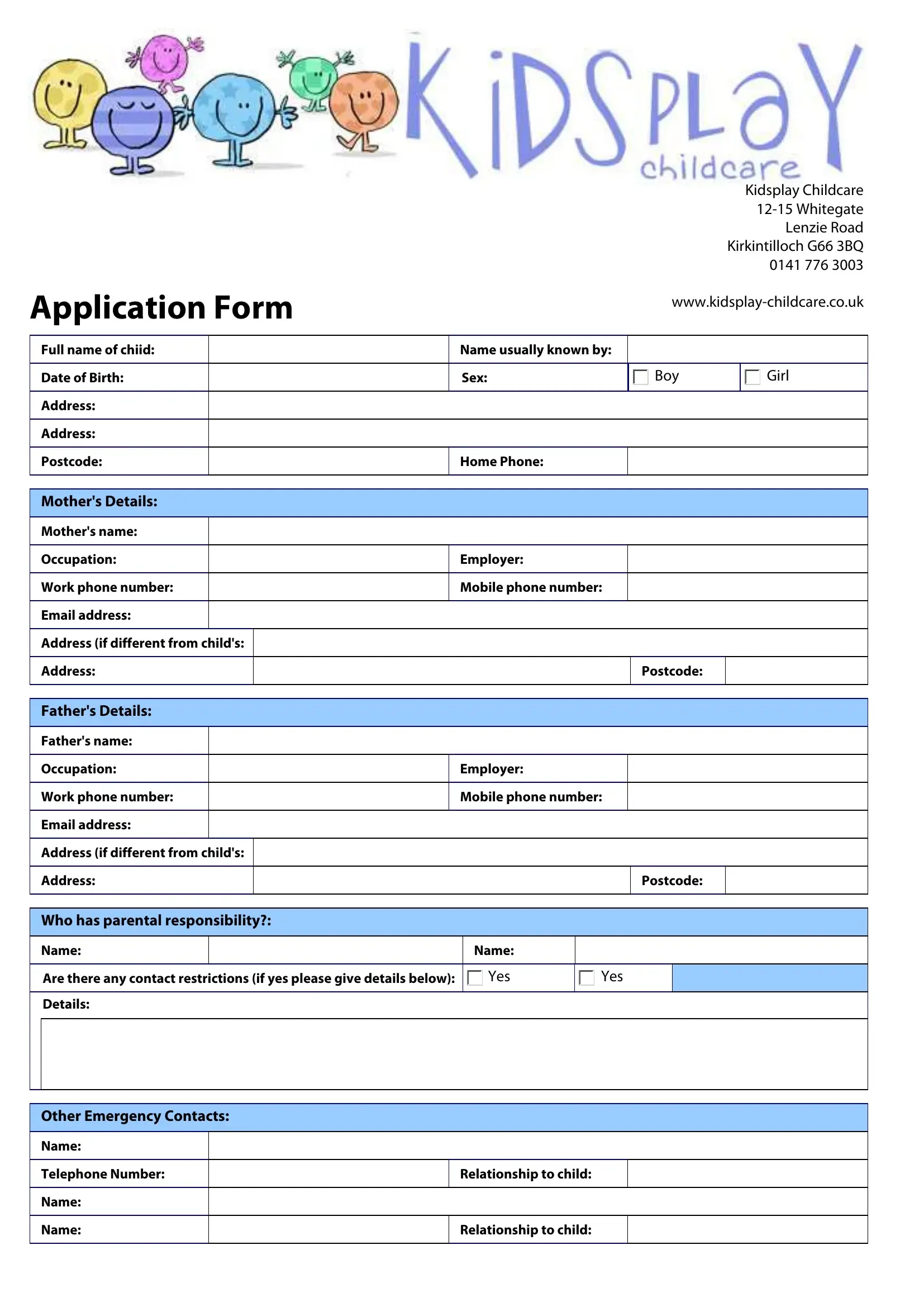 Daycare Registration Form ≡ Fill Out Printable Pdf Forms Online regarding Free Printable Daycare Forms Template