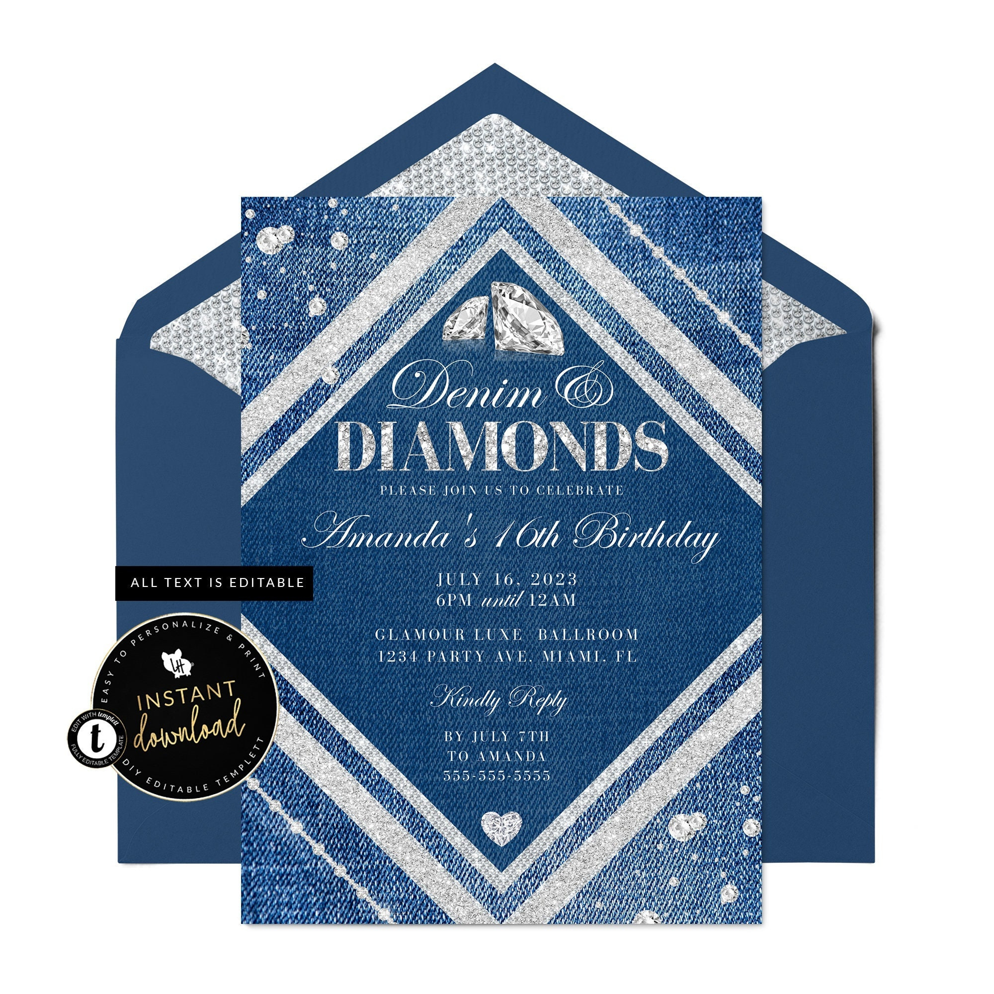 Denim And Diamonds Invitation, Denim Invitation, Diamonds &amp;amp; Denim in Free Printable Denim And Diamonds Invitation Template