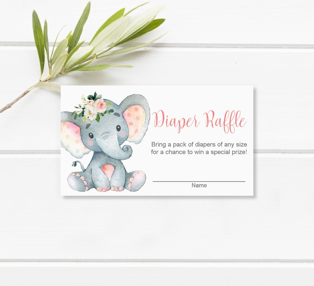 Diaper Raffle Tickets Elephant Baby Shower Pink &amp;amp; Gray Elephant Baby Shower Game Printable Blush Pink Floral Not Editable 0121 - Etsy regarding Free Printable Elephant Diaper Raffle Ticket Template