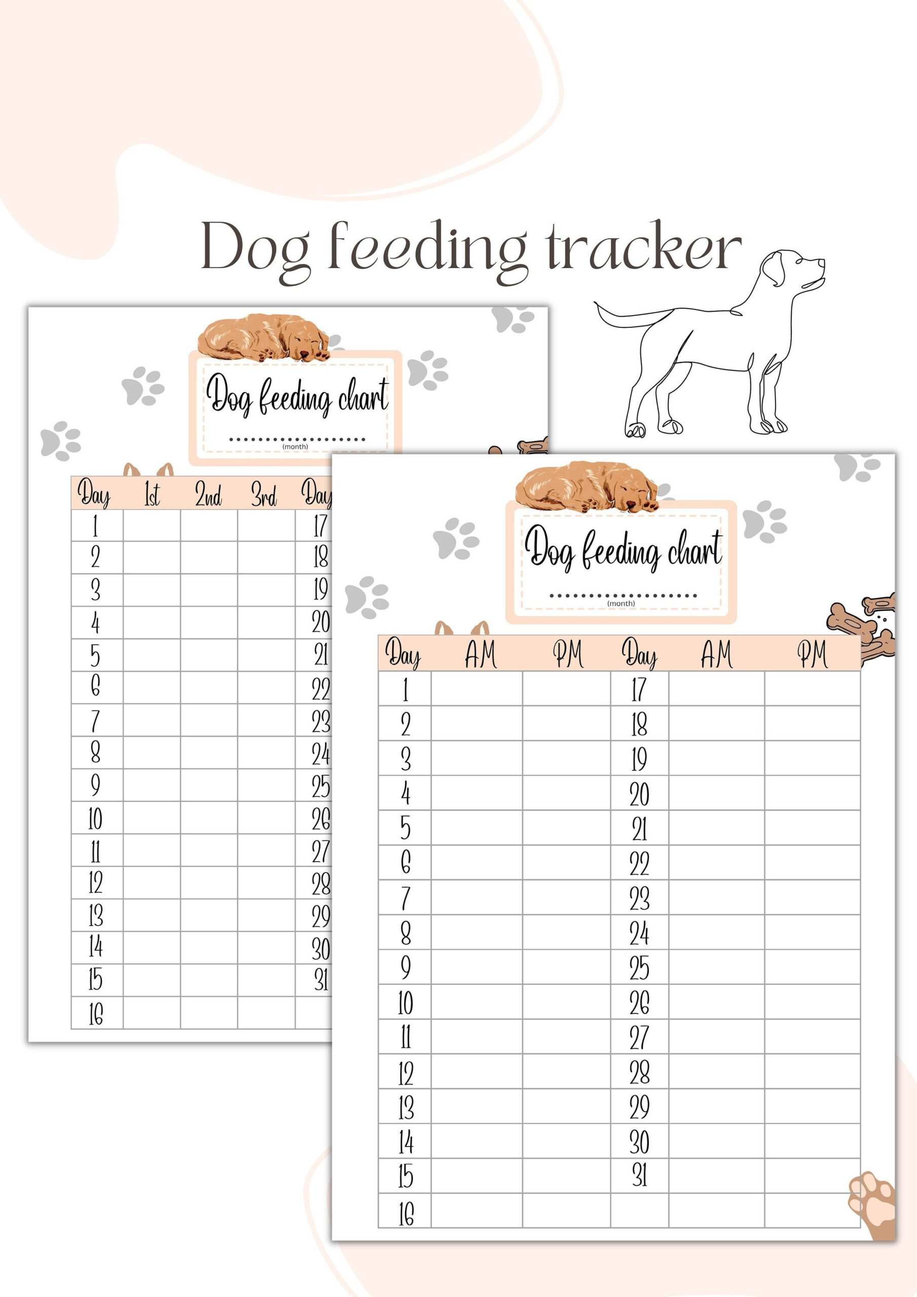 Dog Feeding Tracker Printable Feeding Chart Monthly - Etsy within Free Printable Dog Feeding Schedule Template