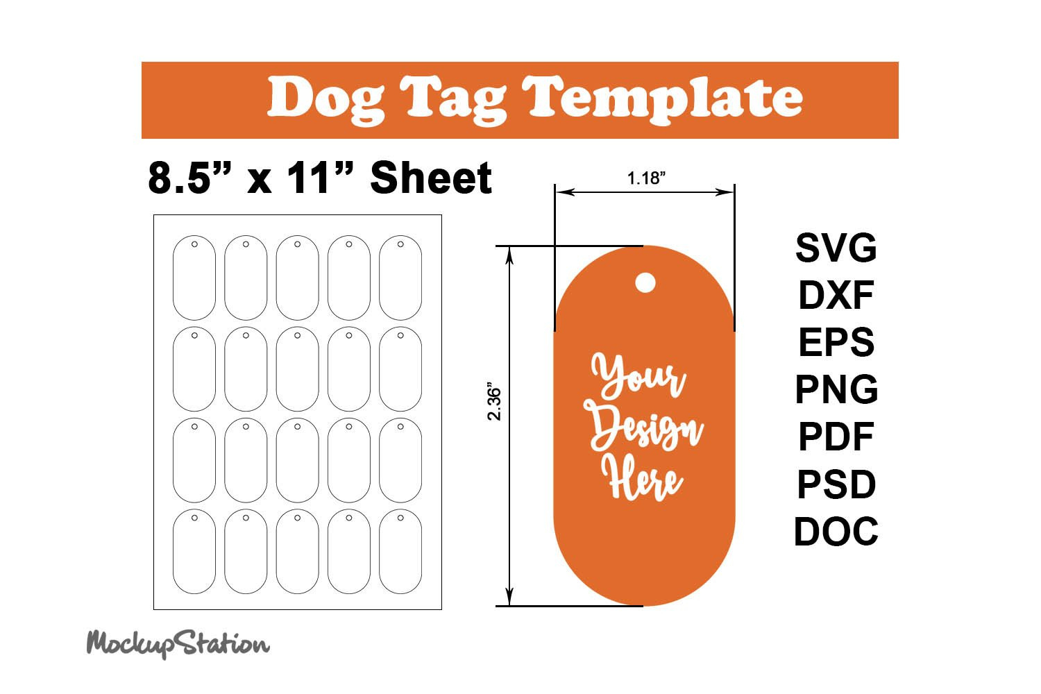 Dog Tag Template Svg | Printable Tag I Pet Tag Psd 8.5&amp;quot;X11&amp;quot; in Free Printable Dog Tag Template