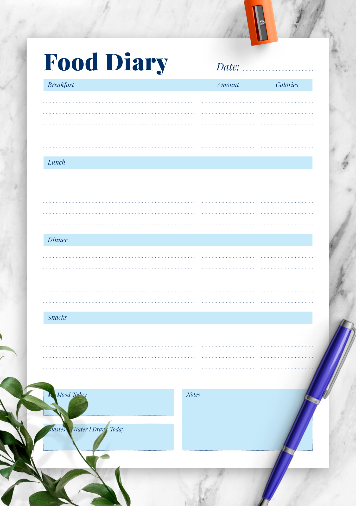 Download Printable Daily Food Diary Template Pdf regarding Free Printable Daily Food Diary Template